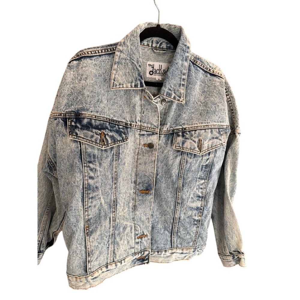 The Jackset Womens Acid Wash Denim Jacket Blue Vintage‎ Style Oversized Small